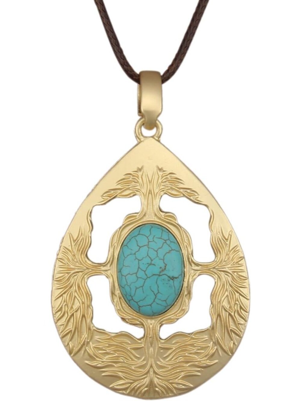 Women's Gold Blue Teardrop Pendant Necklace Vintage Filigree Floral Charm Gift